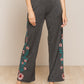 LONG FLORAL EMBROIDERED WIDE LEGGED PANTS