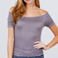 Short Sleeve Off The Shoulder Smocked Rayon Spandex Top